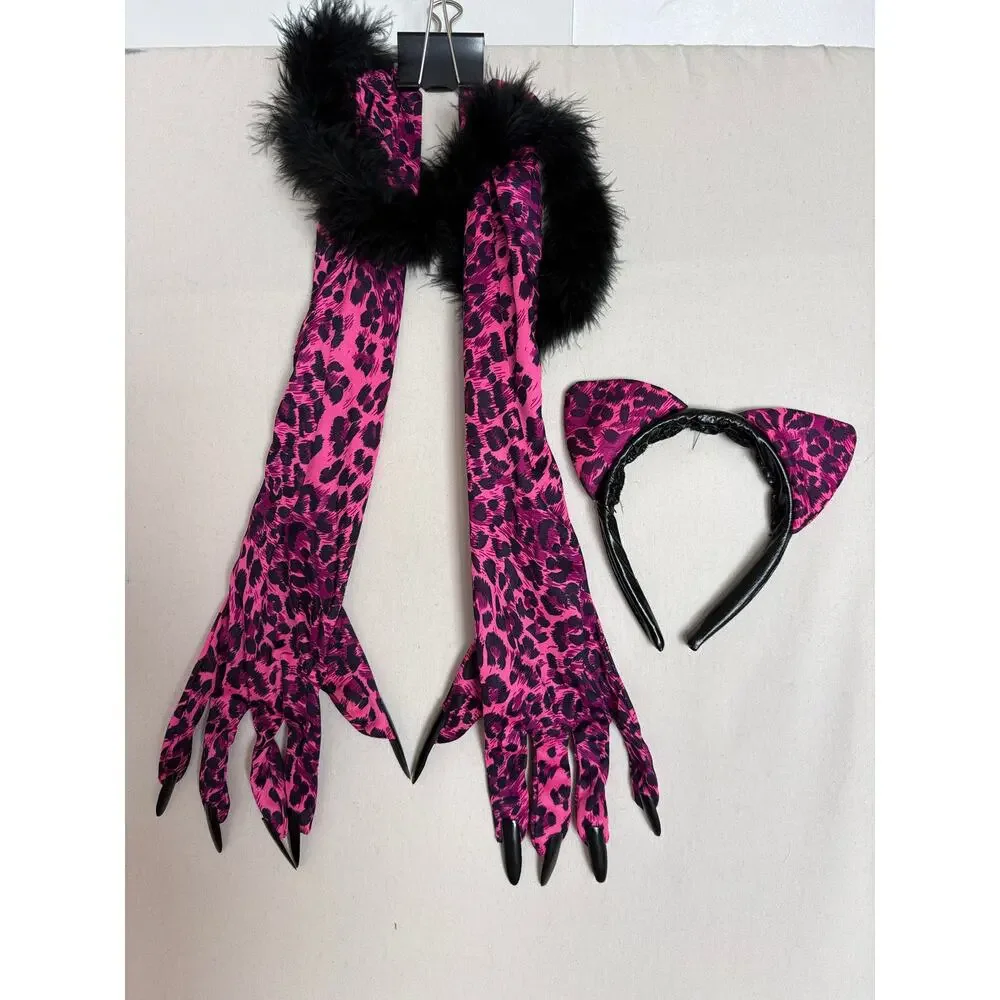 Costume Sassy Pink Leopard Costume Girls Jr Fits 0-9 Boa Gloves Fingernails Ears